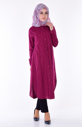 Düğmeli Tunik 0680-01 Mürdüm