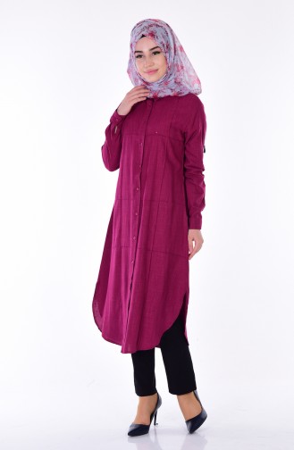 Düğmeli Tunik 0680-01 Mürdüm