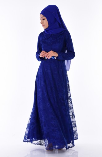 Saks-Blau Hijab Kleider 3807A-03