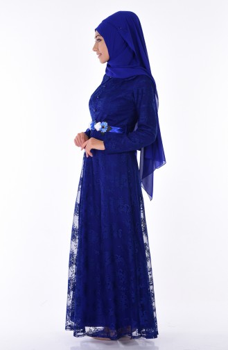 Saks-Blau Hijab Kleider 3807A-03