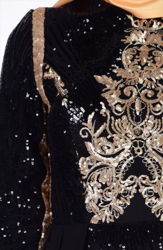 Robe de Soirée Detaillé de Paillette 52579-01 Noir 52579-01