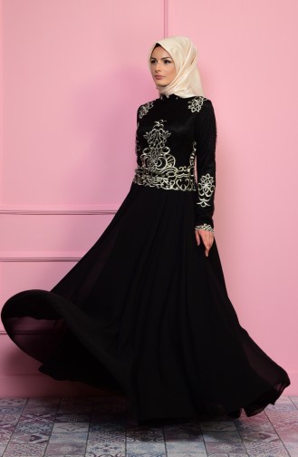 Black Hijab Evening Dress 7605-04