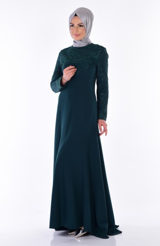 Emerald Green Hijab Evening Dress 3017-05