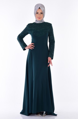 Robe de Soirée a Dentelle 3017-05 Vert emeraude 3017-05