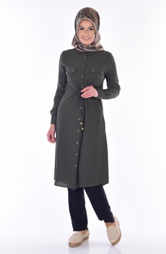 Belden Bağcıklı Düğmeli Tunik 4567-07 Haki Yeşil