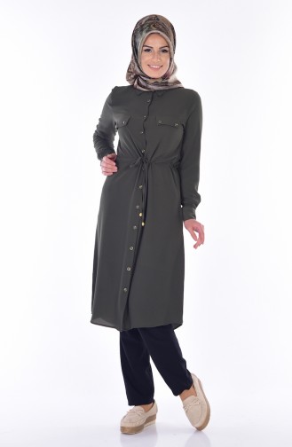 Belden Bağcıklı Düğmeli Tunik 4567-07 Haki Yeşil