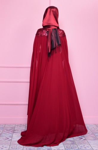 Claret Red Hijab Evening Dress 7546-02