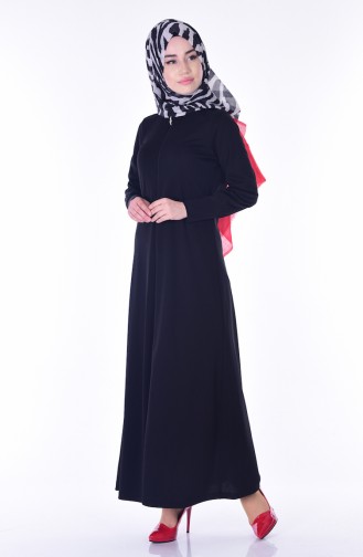 Abaya Fermeture a Glissiere 3042-01 Noir 3042-01