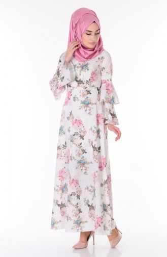 Cream Hijab Dress 4045A-15