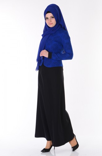 فستان بتصميم قصة عند الخصر 7131-04 لون أسود وأزرق 7131-04
