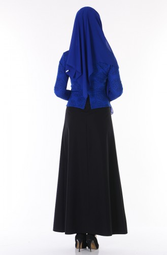 فستان بتصميم قصة عند الخصر 7131-04 لون أسود وأزرق 7131-04