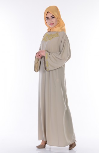 İşlemeli Abaya 7104-06 Taş