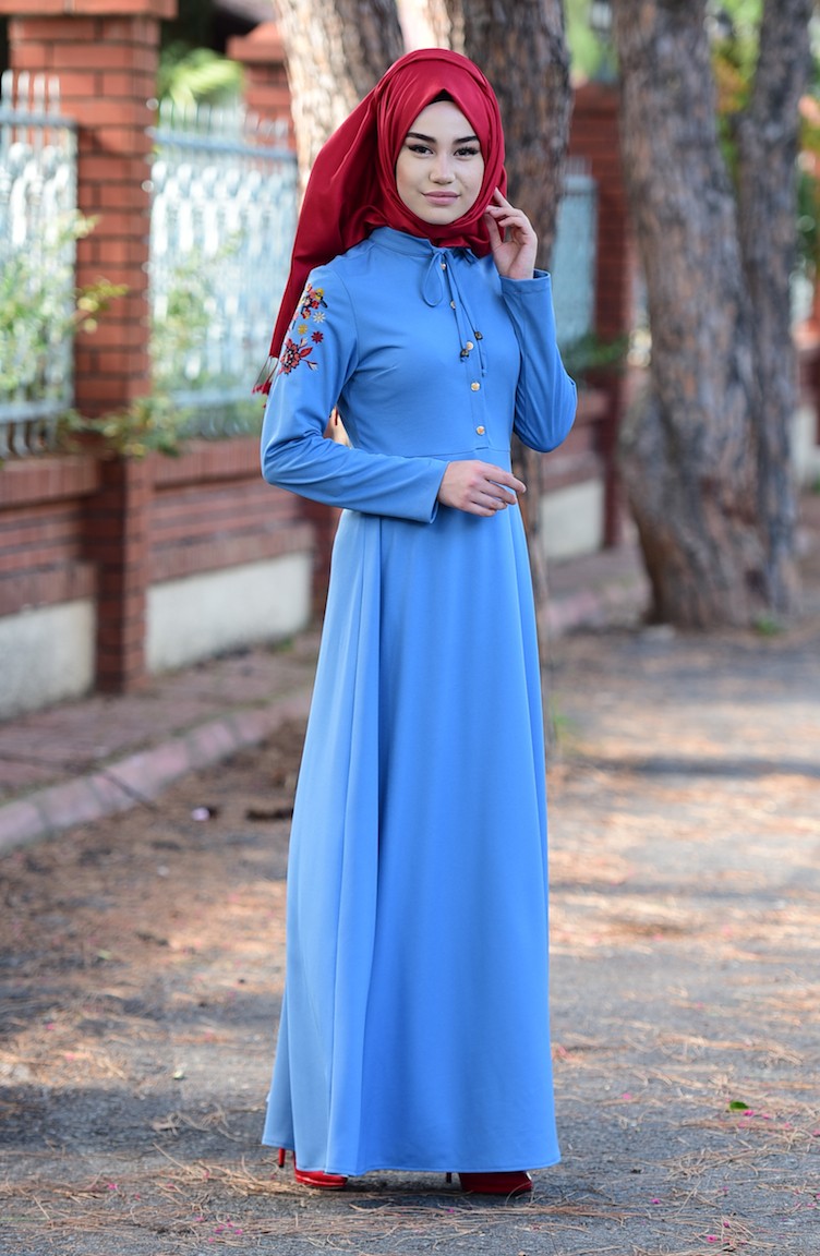 Blue Hijab Dress 808206 Sefamerve