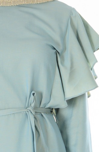Volanlı Kuşaklı Elbise 4161-06 Mavi Sarı