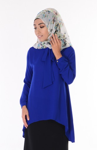 Blouse Col Cravate 1022-04 Bleu Roi 1022-04