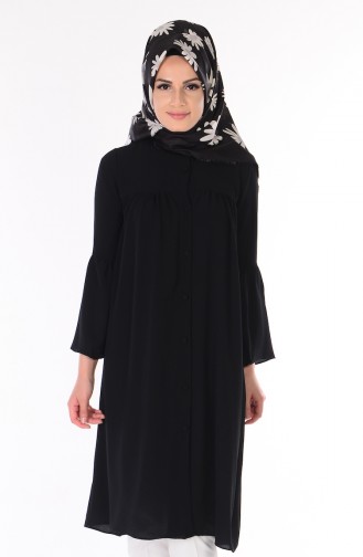 Düğmeli Krep Tunik 1021-01 Siyah