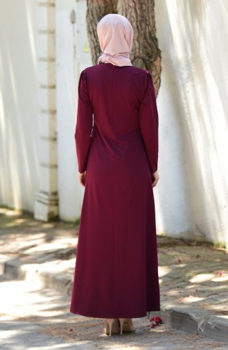 Sefamerve Renkli Nakışlı Elbise 4088-06 Vişne