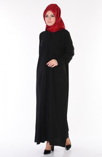 Abaya avec Poche et Fermeture 1004-01 Noir 1004-01
