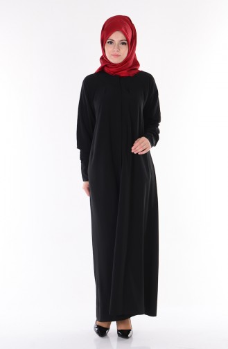 Abaya avec Poche et Fermeture 1004-01 Noir 1004-01