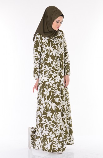 Bağcık Detaylı Elbise 1356-01 Haki Yeşil