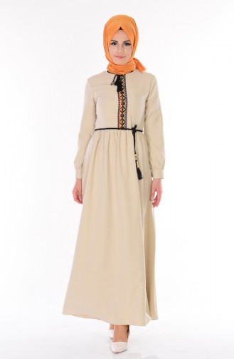 Cream Hijab Dress 5060-06