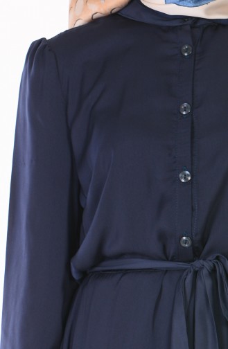 Düğmeli Kuşaklı Elbise 3151-05 Lacivert