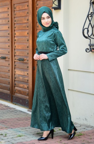 Emerald Green Hijab Dress 3955-02