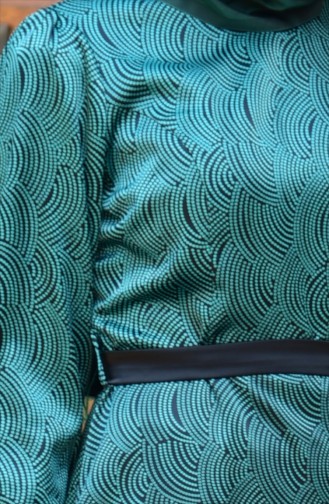 Sefamerve Saten Emprime Elbise 3955-02 Zümrüt Yeşil