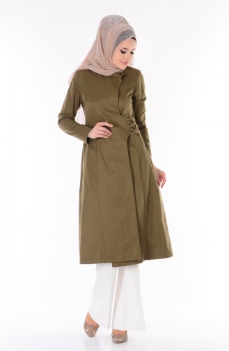 Trench Coat avec Poches 7005-04 Vert Khaki 7005-04