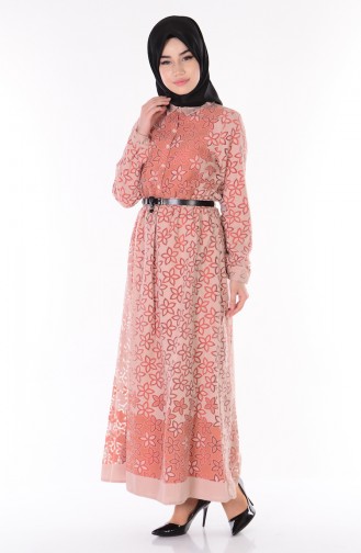 Brick Red Hijab Dress 6559-01