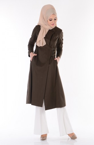 Trench Coat avec Poches 7005-02 Vert Foncé 7005-02