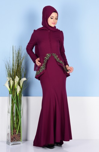 Plum Hijab Evening Dress 5072-06