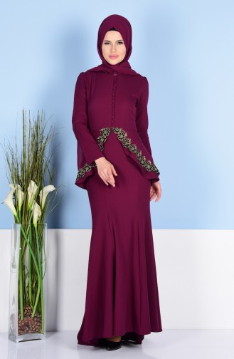 Plum Hijab Evening Dress 5072-06