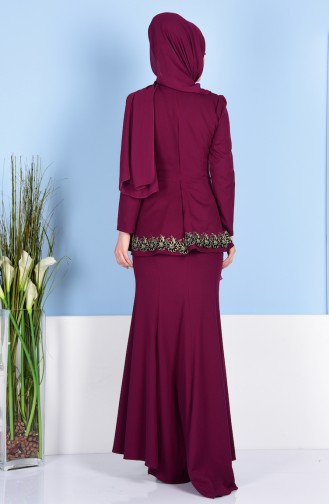 Plum Hijab Evening Dress 5072-06