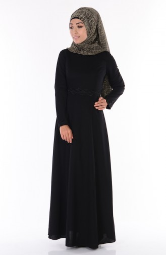 Schwarz Hijab Kleider 6085-01
