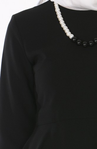 Kolyeli Volanlı Elbise 0693-02 Siyah