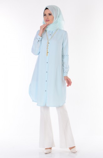 Buttoned Tunic with Necklace 1040-03 Ice Blue 1040-03