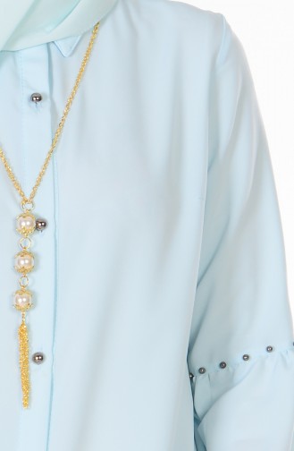 Buttoned Tunic with Necklace 1040-03 Ice Blue 1040-03