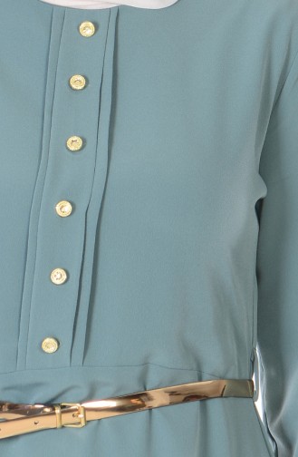 Düğme Detaylı Kemerli Elbise 1118-01 Çağla Yeşil