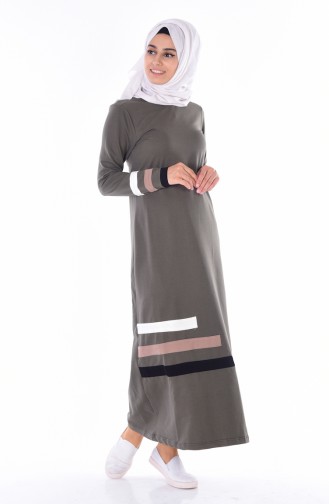 Stripe Detailed Dress 1481-03 Khaki 1481-03