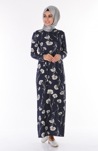 Navy Blue Hijab Dress 1001-06