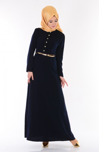 Navy Blue Hijab Dress 1118-04