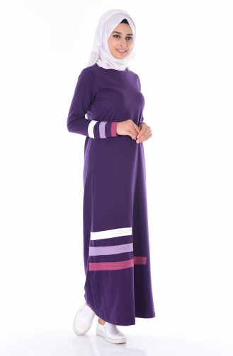 Stripe Detailed Dress 1481-02 Purple 1481-02