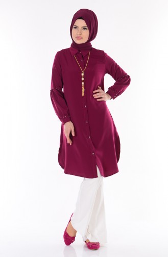 Buttoned Tunic with Necklace 1040-01 Maroon 1040-01