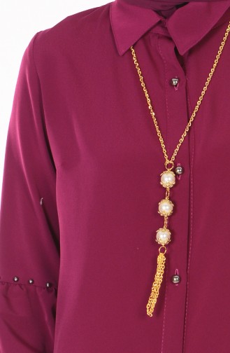 Buttoned Tunic with Necklace 1040-01 Maroon 1040-01