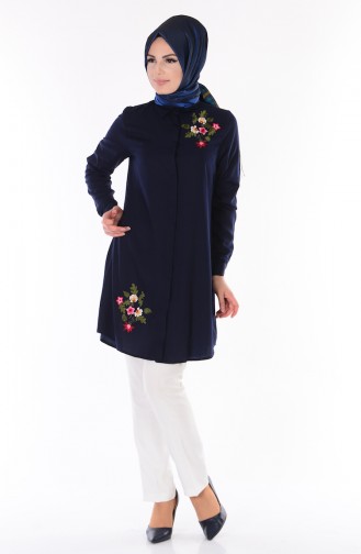 Embroidery Detailed Tunic 0650-06 Navy Blue 0650-06