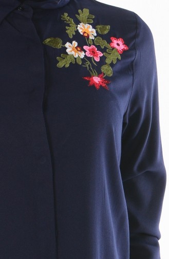 Embroidery Detailed Tunic 0650-06 Navy Blue 0650-06