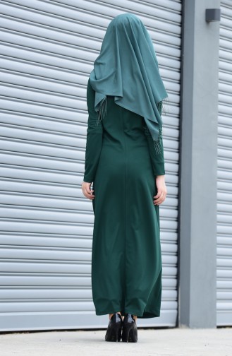 Sefamerve Dantel Detaylı Elbise 3123-05 Zümrüt Yeşil