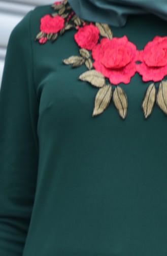 Sefamerve Dantel Detaylı Elbise 3123-05 Zümrüt Yeşil