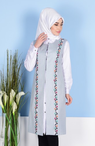 Nakışlı Yelek 6004-04 Bebe Mavi